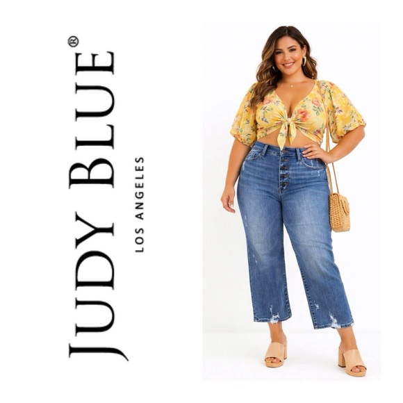 Judy Blue Denim - JUDY BLUE Button Fly Wide Leg Crop Jeans